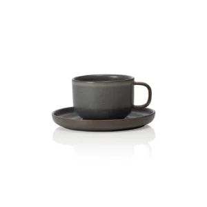 Комплект чаши и чинийки ONE STONE GREY Ø8.5 x В8 см 220 мл каменно сиво — к-т 6 бр.